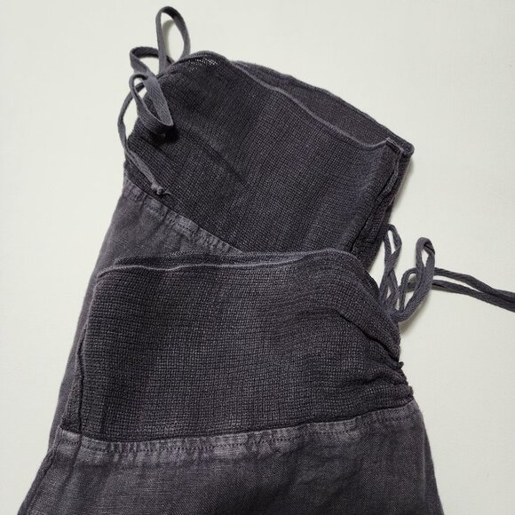 Fenini Purple 100% Linen Elastic Waist Mesh Hem Tie Crop Pants - Picture 3 of 7